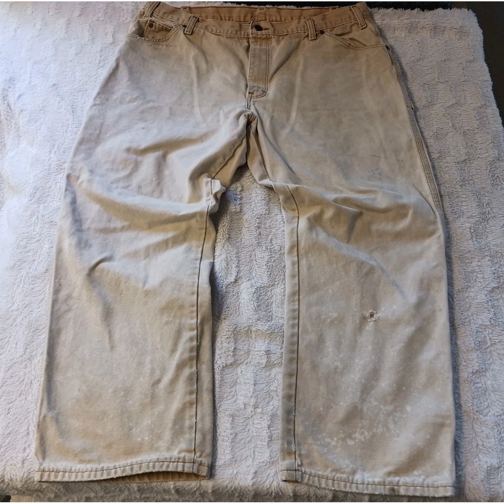 Vintage Dickies Carpenter Jeans Men's Size 40x30 Denim Beige Distressed 90s-Y2k